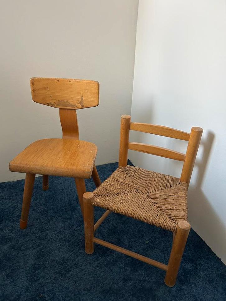Houten kinderstoeltjes, Huis en Inrichting, Stoelen, Gebruikt, Twee, Hout, Bruin, Ophalen