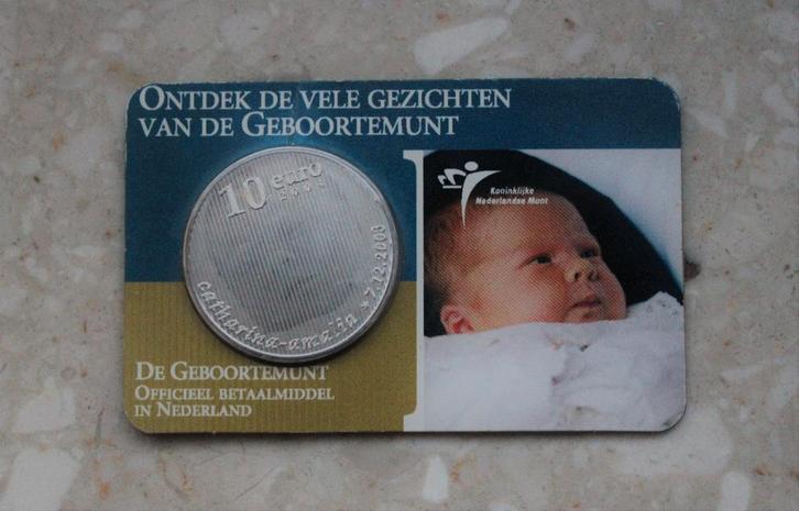 De Geboortemunt Amalia tientje 2004 in coincard, Postzegels en Munten, Munten | Nederland, Euro's, Koningin Beatrix, Zilver, Geboorte of Huwelijk