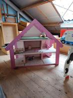 Poppenhuis (hout), paardenstal, tafeltje+stoeltie koe (hout), Ophalen of Verzenden, Gebruikt, Poppenhuis