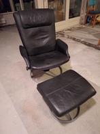 Fauteuil - zwart leder, Ophalen, Gebruikt, Minder dan 75 cm, 50 tot 75 cm