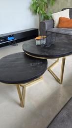 2 salontafels met gouden poten, Huis en Inrichting, Tafels | Salontafels, Ophalen, Rond, 50 tot 100 cm, Zo goed als nieuw