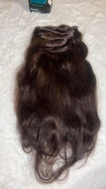 Donkerbruine clip in extensions real hair beschikbaar voor biedingen