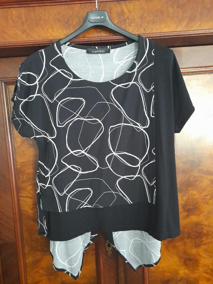 Elsewhere leuke aparte top, zwart/wit, mt. L, Kleding | Dames, Tops, Zo goed als nieuw, Maat 42/44 (L), Zwart, Korte mouw, Verzenden