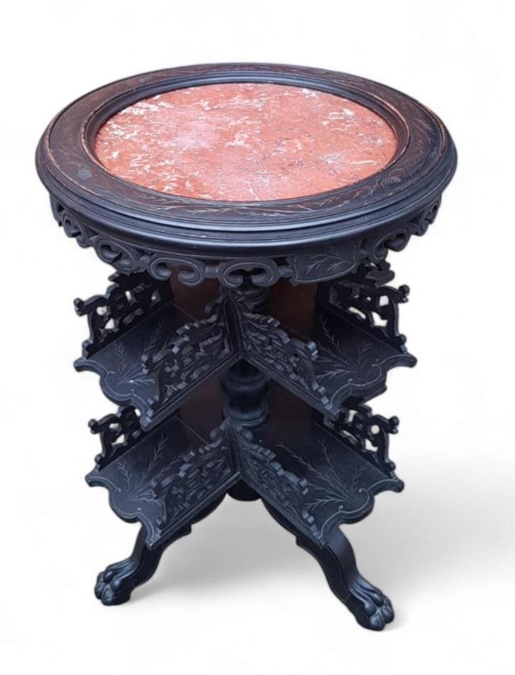 Houten boekenmolen, ca. 1900 – Victoriaans met marmer, Antiek en Kunst, Antiek | Meubels | Tafels, Ophalen of Verzenden