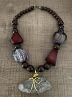Hout, acryl en steen ketting, Met hanger, Nieuw, Ophalen of Verzenden, Steen of Mineraal