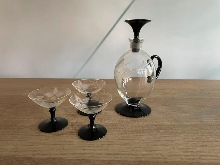 Een vintage karaf met glaasjes Holmegaard Glasvaerk, Antiek en Kunst, Antiek | Glas en Kristal, Ophalen of Verzenden