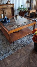 Prachtige kersenhout salontafel met geslepen glasplaat, Ophalen, Gebruikt, 100 tot 150 cm, 50 tot 75 cm