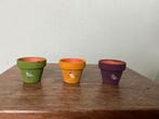Set van 3 handbeschilderde bloempotjes - vogels, Rond, Ophalen of Verzenden, Zo goed als nieuw, Aardewerk