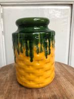 antiek retro vaasje geel groen 15 hoog, Ophalen