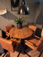 Mangohouten eettafel met 4 stoelen., Huis en Inrichting, 200 cm of meer, Zo goed als nieuw, Rechthoekig, 50 tot 100 cm