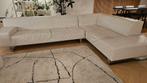 Wit leren hoekbank, chaisse longue rechts, Huis en Inrichting, Ophalen, Gebruikt, Leer