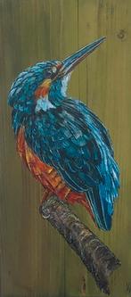 Schilderij ijsvogel op gebruikt hout, Verzenden