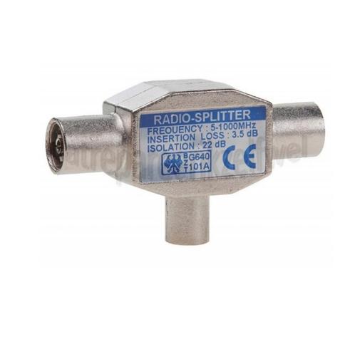 COAX Radio Splitter IEC Male - 2 x IEC Contra Female Metaal, Audio, Tv en Foto, Audiokabels en Televisiekabels, Gebruikt, Overige kabels