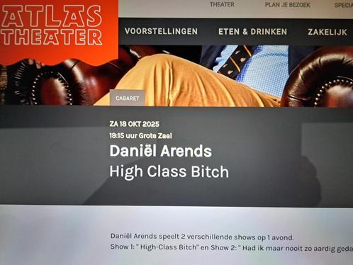 Daniel Arends, High Class Bitch op 18 oktober in Emmen, Tickets en Kaartjes, Theater | Cabaret en Komedie, Twee personen, Oktober