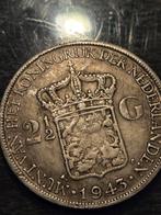 2½ Gulden 1943 - Wilhelmina,zilveren rijksdaalder, Zilver, Ophalen of Verzenden, Koningin Wilhelmina, Losse munt