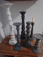 6 houten kandelaars - kalkverf maten van 20 - 50 cm, Ophalen, Gebruikt, Overige kleuren, 25 tot 50 cm