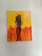 Acrylschilderij de dame in vuur en vlam, Ophalen of Verzenden