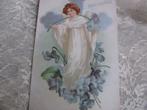 Antieke Kaart - Engel op Blauwe Bloemen / Kruis, Verzenden, Voor 1920, Ongelopen, Feest(dag)