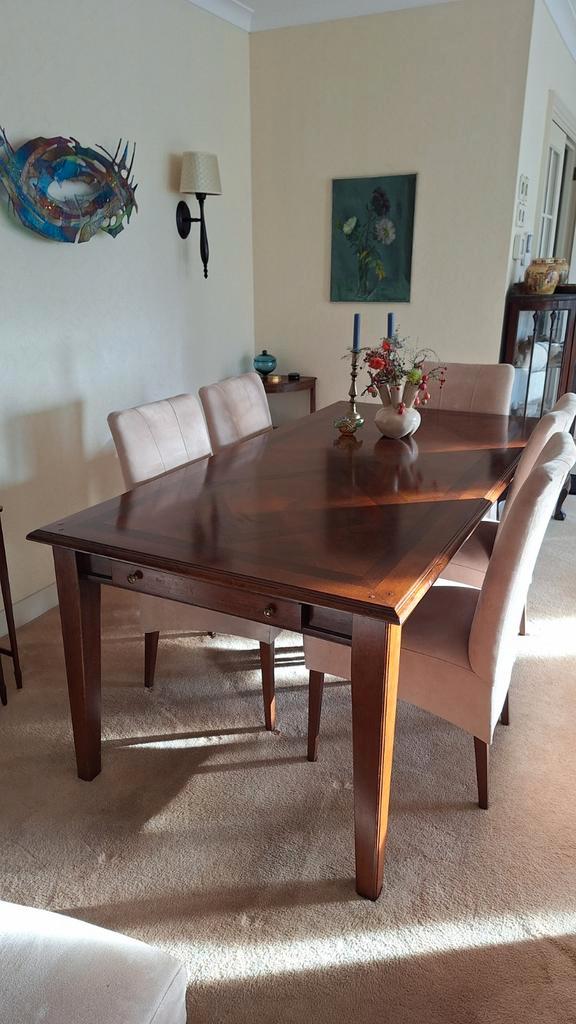 Kersenhouten Eettafel met Lades & Inlegmotief, Huis en Inrichting, Tafels | Eettafels, Gebruikt, 50 tot 100 cm, 200 cm of meer