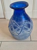 Blauwe glazen vaas met uniek design, Antiek en Kunst, Ophalen of Verzenden