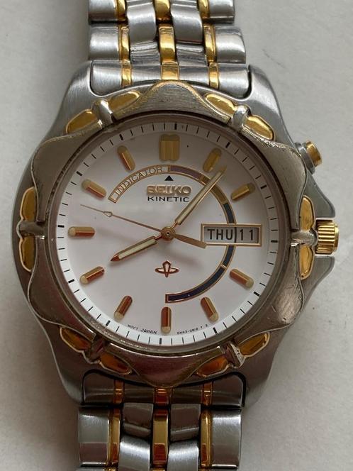 WD-023 SEIKO Kinetic heren horloge type 5M43 staal/goudkleur, Sieraden, Tassen en Uiterlijk, Horloges | Heren, Gebruikt, Polshorloge