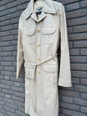 Vintage Leren Trenchcoat Beige Maat 38 beschikbaar voor biedingen