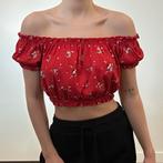 Rode off-shoulder crop top met bloemen, H&M, Ophalen of Verzenden, Zo goed als nieuw, Korte mouw