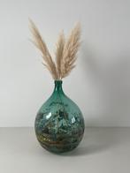 Grote brocante vaas / gistfles / vloervaas blauw / turquoise, Ophalen, Blauw, Minder dan 50 cm, Glas