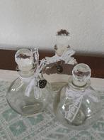 Vintage!! 3 decoratieve flesjes met stop van geslepen glas., Antiek en Kunst, Antiek | Glas en Kristal, Ophalen of Verzenden