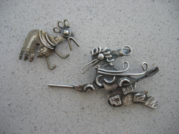 Broche 2 x Silvertouche Geëmailleerd  Handmade Vintage beschikbaar voor biedingen