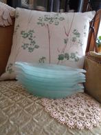 6 Vintage Frosted Groen / Blauw Glazen Schaaltjes **Mimosa**, Antiek en Kunst, Ophalen of Verzenden