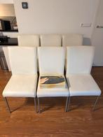 Zes eetkamerstoelen wit leer met stalen poot, Ophalen, Wit, Leer, Zo goed als nieuw