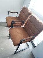 2x Industrieel eetkamerstoelen cognac met armleuningen, Ophalen, Zo goed als nieuw, Bruin