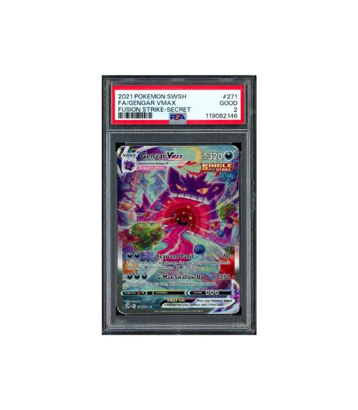 Pokemon Gengar VMAX Fusion Strike Alt Full Art #271 PSA 2, Hobby en Vrije tijd, Verzamelkaartspellen | Pokémon, Zo goed als nieuw