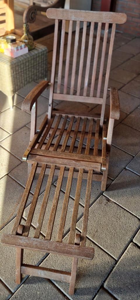 2 stuks - Teakhouten Deck Chair - Ligstoel, Tuin en Terras, Tuinstoelen, Gebruikt, Teakhout, Verstelbaar, Ophalen