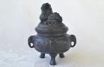 Zwart metalen Wierookbrander /Dekselpotje met foohond, Japan, Ophalen of Verzenden