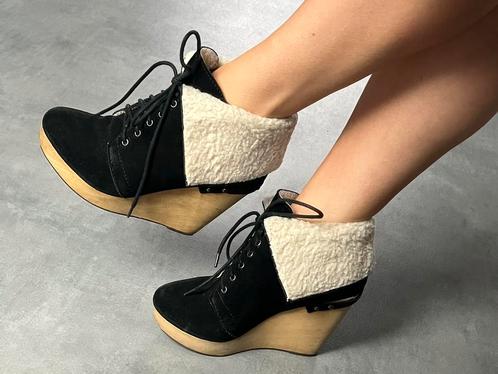Naughty Monkey enkellaarsjes bont + houten sleehak maat 39, Kleding | Dames, Schoenen, Gedragen, Lage of Enkellaarzen, Zwart, Ophalen of Verzenden
