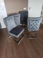 4 grijze velvet stoelen Eric Kuster stijl, Huis en Inrichting, Stoelen, Ophalen, Gebruikt, Grijs, Vier