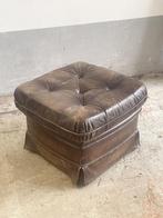 Hocker bruin echt leer, chesterfield stijl gecapitonneerd, Huis en Inrichting, Ophalen, Leer, Zo goed als nieuw, Rechthoekig