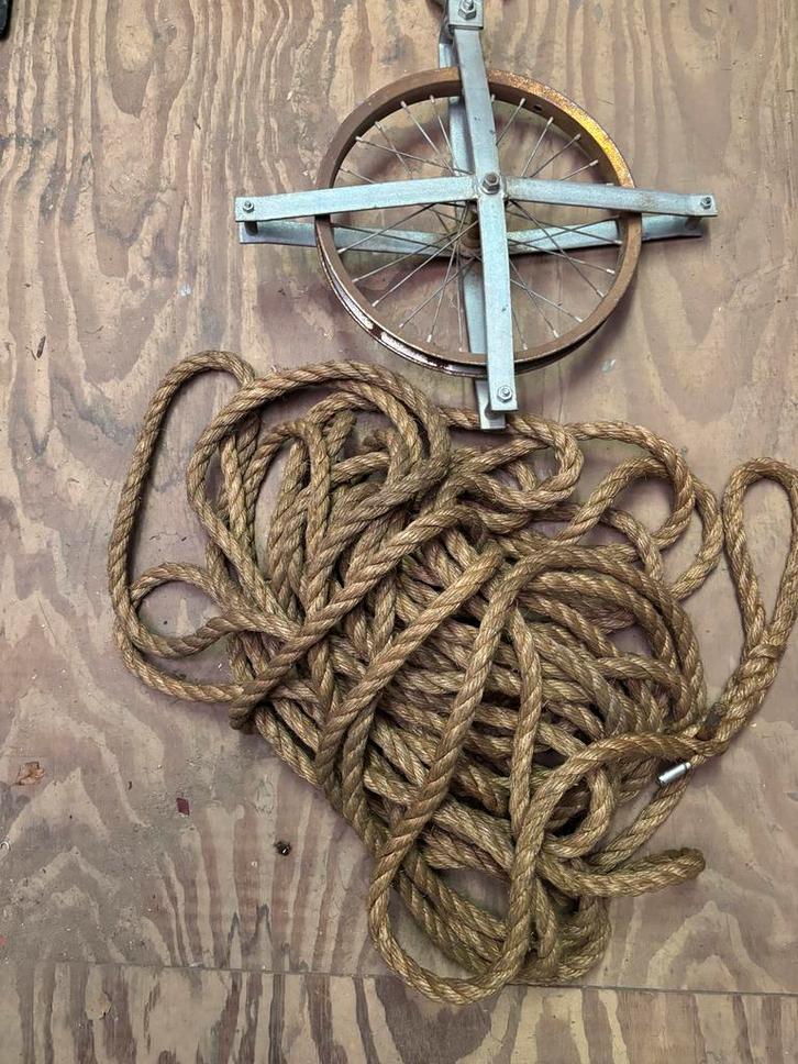 Verhuiswiel met touw (25m), Doe-het-zelf en Verbouw, Lieren en Takels, Gebruikt, Handmatig, Ophalen of Verzenden