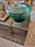 Groene glazen schaal met deksel, Antiek en Kunst, Antiek | Glas en Kristal, Ophalen of Verzenden