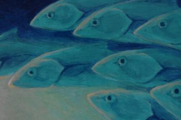 Schilderij vissen van Maria Huijben