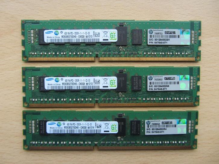 3x Samsung 4GB PC3-12800 DDR3-1600MHz ECC Registered CL11, Computers en Software, RAM geheugen, Zo goed als nieuw, Server, 4 GB