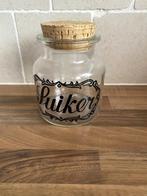 retro voorraad pot glas /kurk deksel, opschrift SUIKER e.a., Ophalen of Verzenden