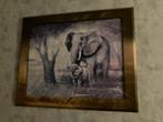 Schilderij olifant met jong, Ophalen, 50 tot 75 cm, Zo goed als nieuw, Schilderij