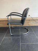 Gispen 414 fauteuil, chroom, donkergrijs leder, Huis en Inrichting, Fauteuils, Minder dan 75 cm, Design, Zo goed als nieuw, Metaal