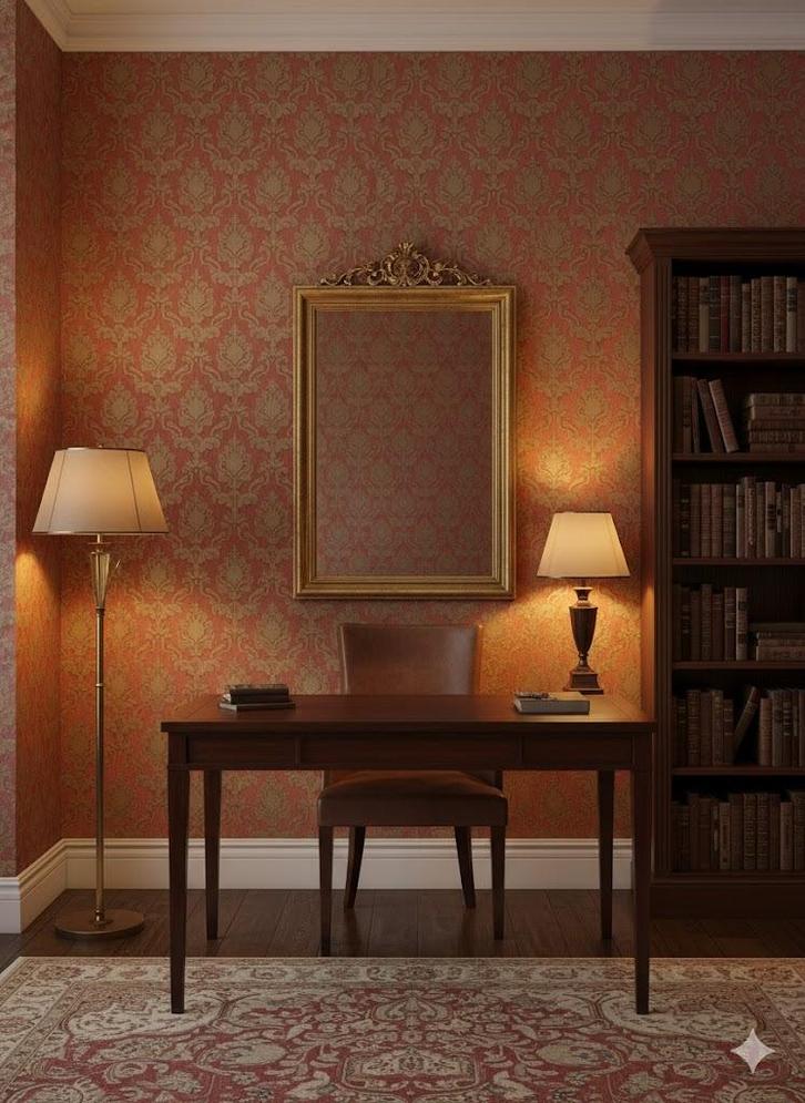 14219 barok behang ossenrood met khaki gouden sfeer swiet, Huis en Inrichting, Stoffering | Behang, Verzenden