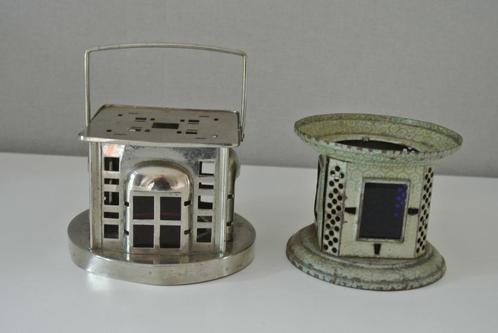 2 antieke kinder theelichthouders blik / metaal / art deco, Antiek en Kunst, Antiek | Speelgoed, Ophalen of Verzenden