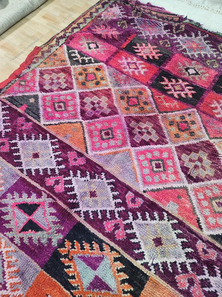 Vintage handgemaakt mguild boujaad tapijt, Huis en Inrichting, Wit, 200 cm of meer, Ophalen of Verzenden, Zo goed als nieuw