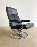 Kebe design verstelbare fauteuil zwart leer, Huis en Inrichting, Fauteuils, Gebruikt, Metaal, 75 tot 100 cm, 50 tot 75 cm